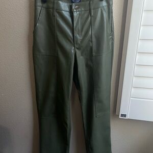 Chic Olive Faux Leather Trousers